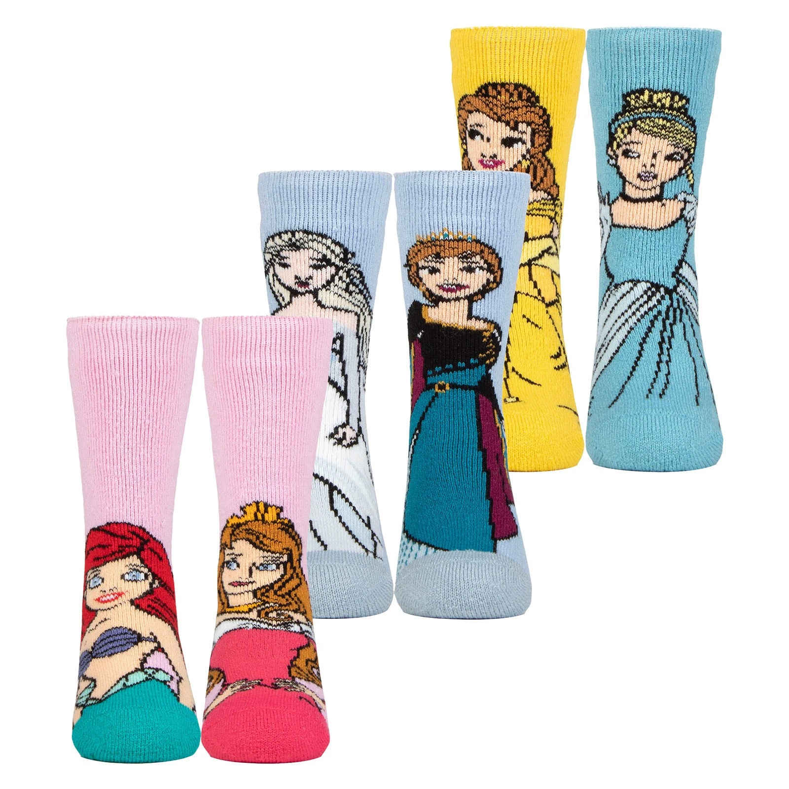3 Pack Girls Disney Novelty Socks: Thermal Lite Princess Socks