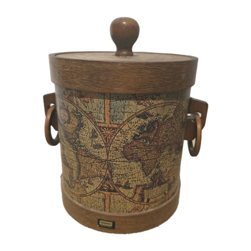 Vintage Nippon Saito Eiskübel MCM alte Weltkarte Globus Holzgriffe Knopf