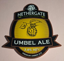 NETHERGATE brewery UMBEL ALE pump clip cask real ale beer badge front