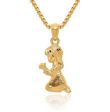 14K Solid Yellow Gold Praying Girl Necklace