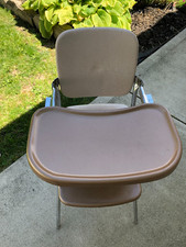 Vintage Bronze Color High Chair Metal Tray Vinyl Seat Baby Retro