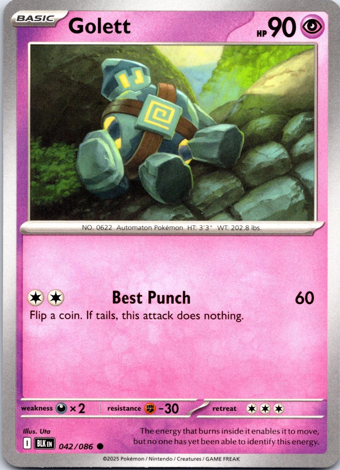 Golett 042/086 Common Black Bolt Pokemon NM