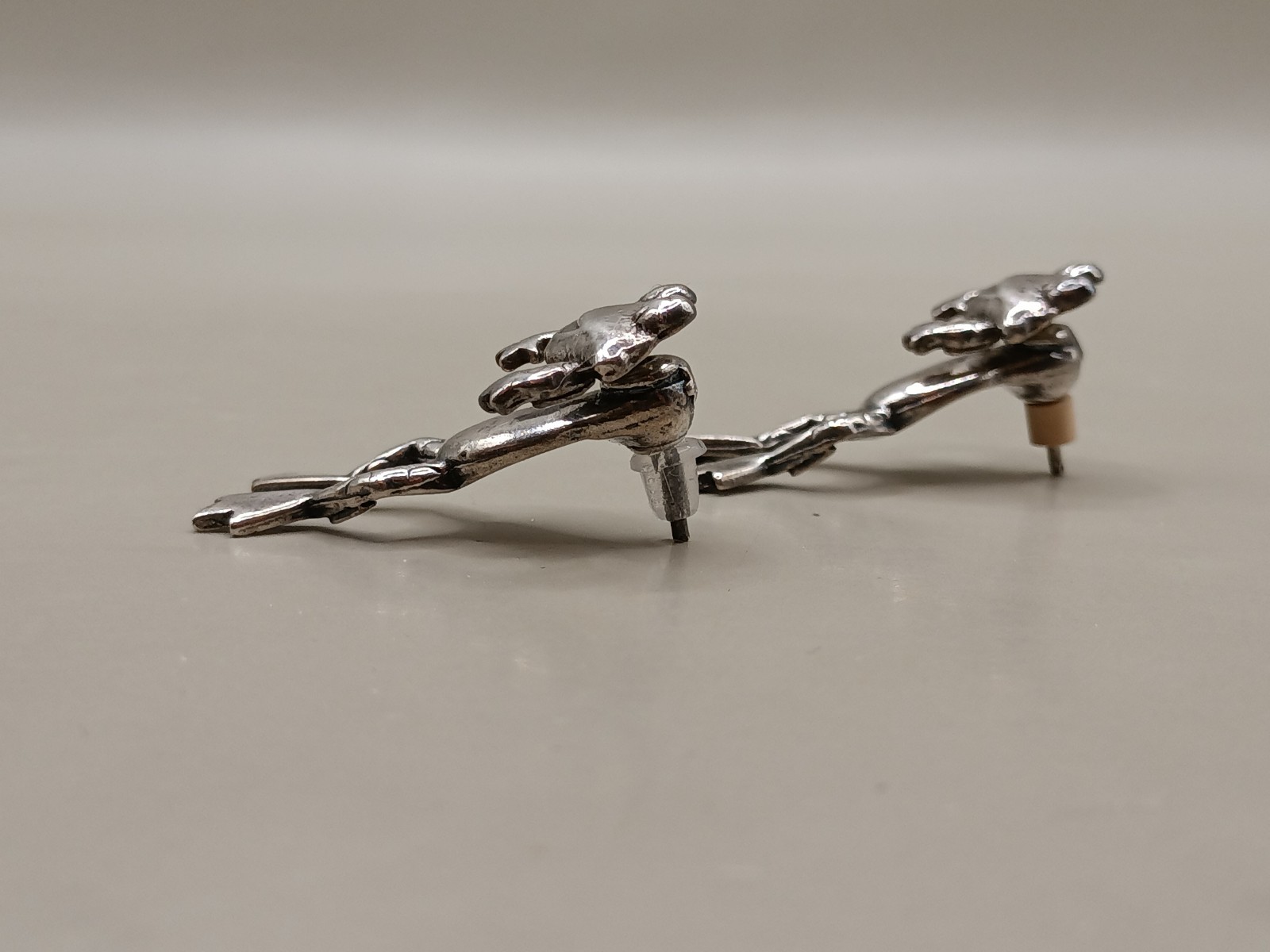 Vtg Solid Sterling Silver Frog Pierced Stud Dangl… - image 3