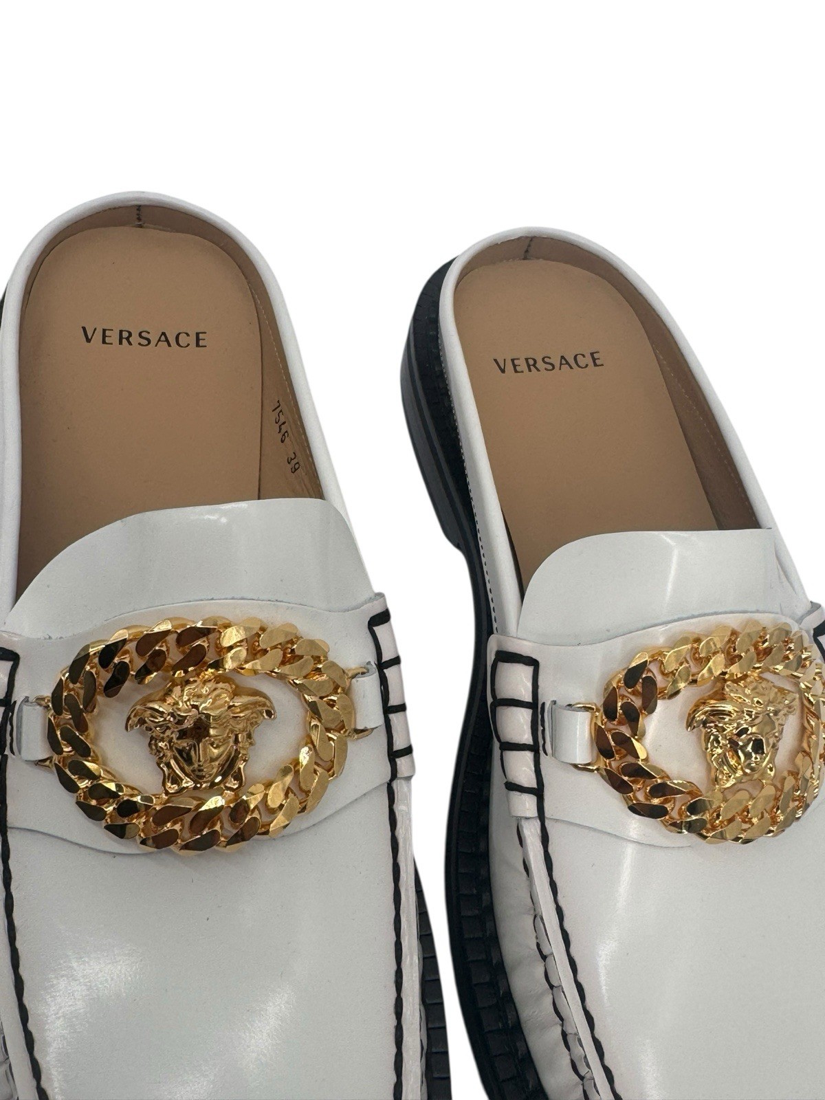 Versace Medusa Chain Mule Loafers White Gold Leather DSU7546 IT39 thumbnail 2