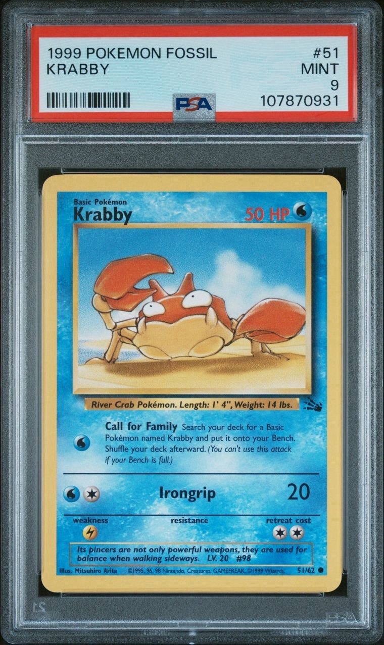 1999 Pokemon Fossil Krabby #51 PSA 9 MINT