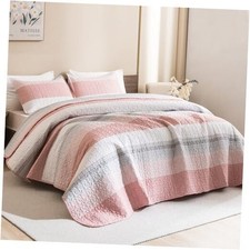 Quilt Queen Size Pink, Stripe Patchwork Summer Queen 96 90in 06 - Pink