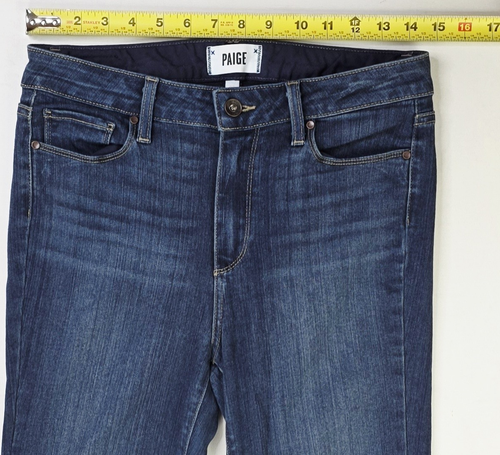 Paige Größe 28 x 32 Petite Damenjeans hoher Bund Bell Canyon Schlag blau Denim USA - Bild 2 von 12