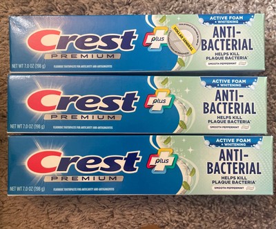 3-Pack Crest Plus Premium Anti-Bacterial Toothpaste Active Foam + Whitening 7 Oz