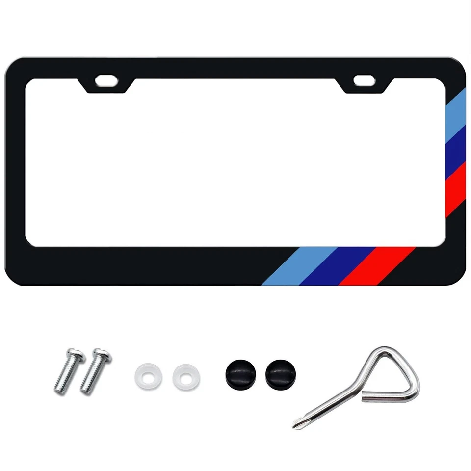 2X For BMW 1/2/3/4/5/6 Series Tri 3 Color Car License Plate Frame M Power Cover - Image 4 of 4