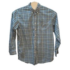 LL Bean Mens Large Tall Wrinkle Free Traditional Fit Gingham Shirt Blue Green