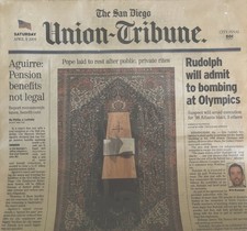 Pope John Paul ll Laid To rest - San Diego Union Tribune  Newspaper 4/9/25