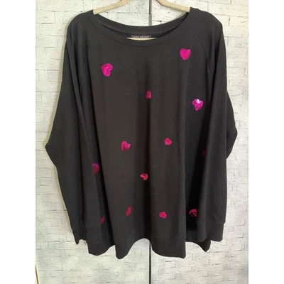 Lane Bryant Womens Sweatshirt Pullover Black Sequin Heart Pink Hearts Plus Size - Image 1 of 4