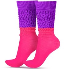 Geyoga Neon Slouch Socks,80s 90s Neon Women's Leg Warmers Extra Rose,purple