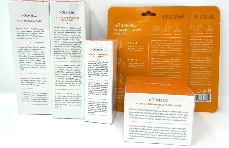KORMESIC 6PC Vitamina C Set Facial, (Limpiador, Tónico, Suero, Crema y 2 Mascarillas) Foto 2 de 2