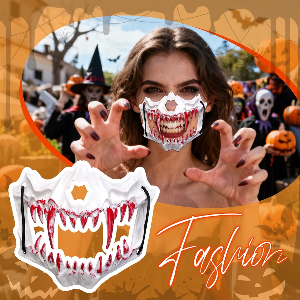万圣节骷髅血腳半脸面具恐怖角色扮演节日派对服装 — 第 4/4 张图片