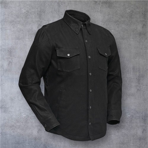 First MFG Co Rough Neck Raw Denim Motorcycle Riding Jacket Denim Shirt Black 5XL