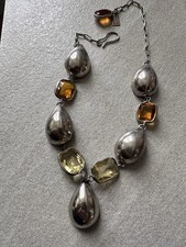 Ugo Correani collana vintage metallo color argento e cristalli color citrino