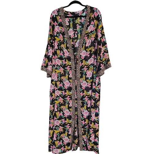 Neu mit Etikett Torrid Kimono 4X schwarz Blumen Gepard Chiffon vorne zum Binden Maxi Schwimmen Überwurf - Bild 4 von 11