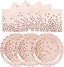 7 Inch Scalloped Pink Paper Dessert Plates Set Disposable Tableware for Bir