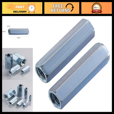100 pcs 3/8''-16 Coupling Nuts - Zinc Plated Steel Hexagon Rod Connectors