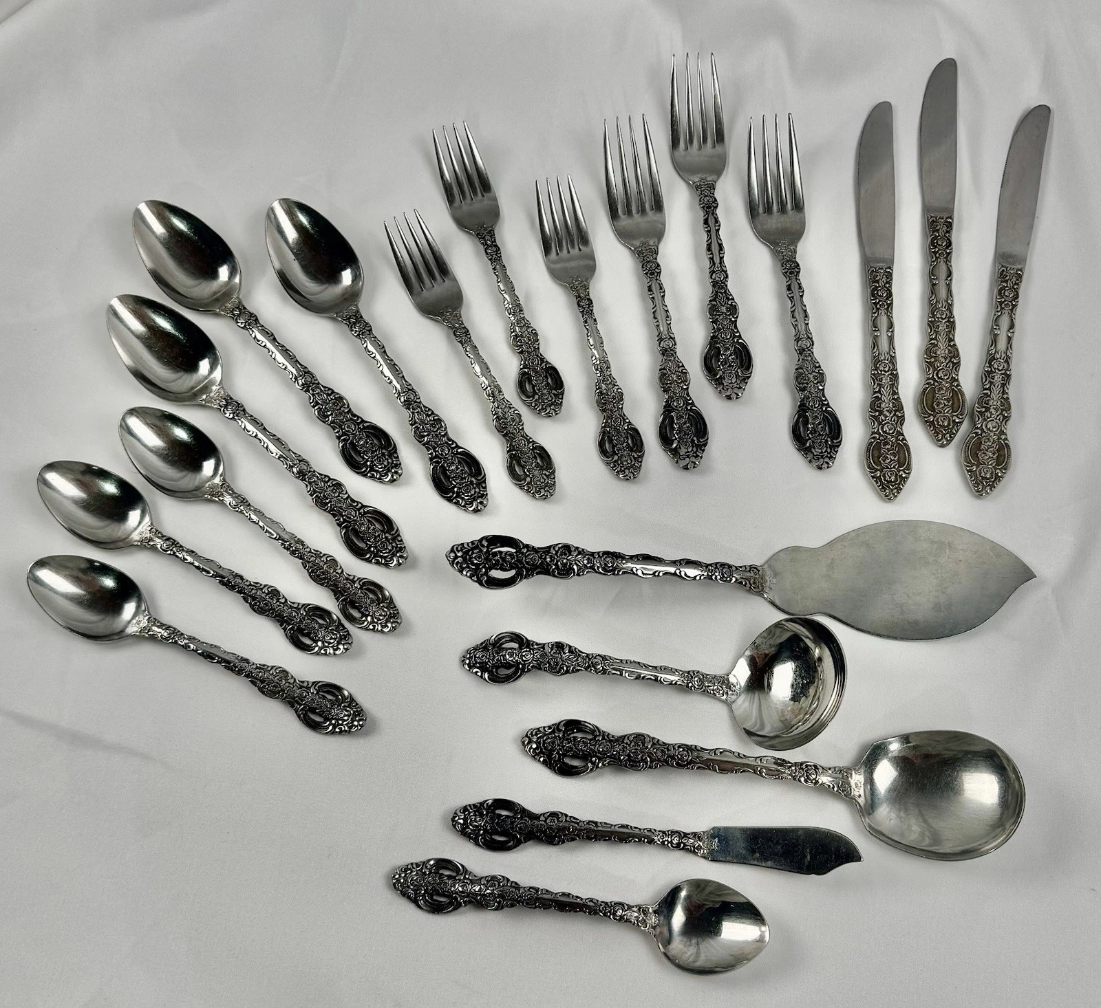 20 Piece LIFETIME Cutlery Stainless Japan PIERCED ROSE Floral Flatware Set