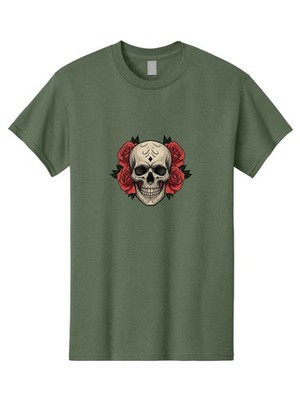 Skull-With-Roses-2 Mens Graphic Tee, 100% Cotton, Casual Summer Wear