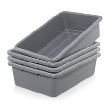 4-Pk Commercial Bus Box/Utility Tub - Plastic Storage Bin Dish Basin, 32L Gray