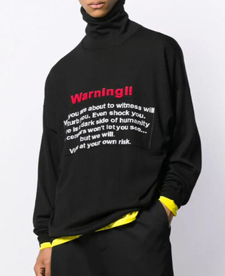 Unisex Vetements Slogan Turtle-Neck Knit Merino Wool Sweater Sz M