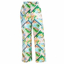 Talbots Wide Ankle Linen Cotton Pants Summer Vista Print Size Small