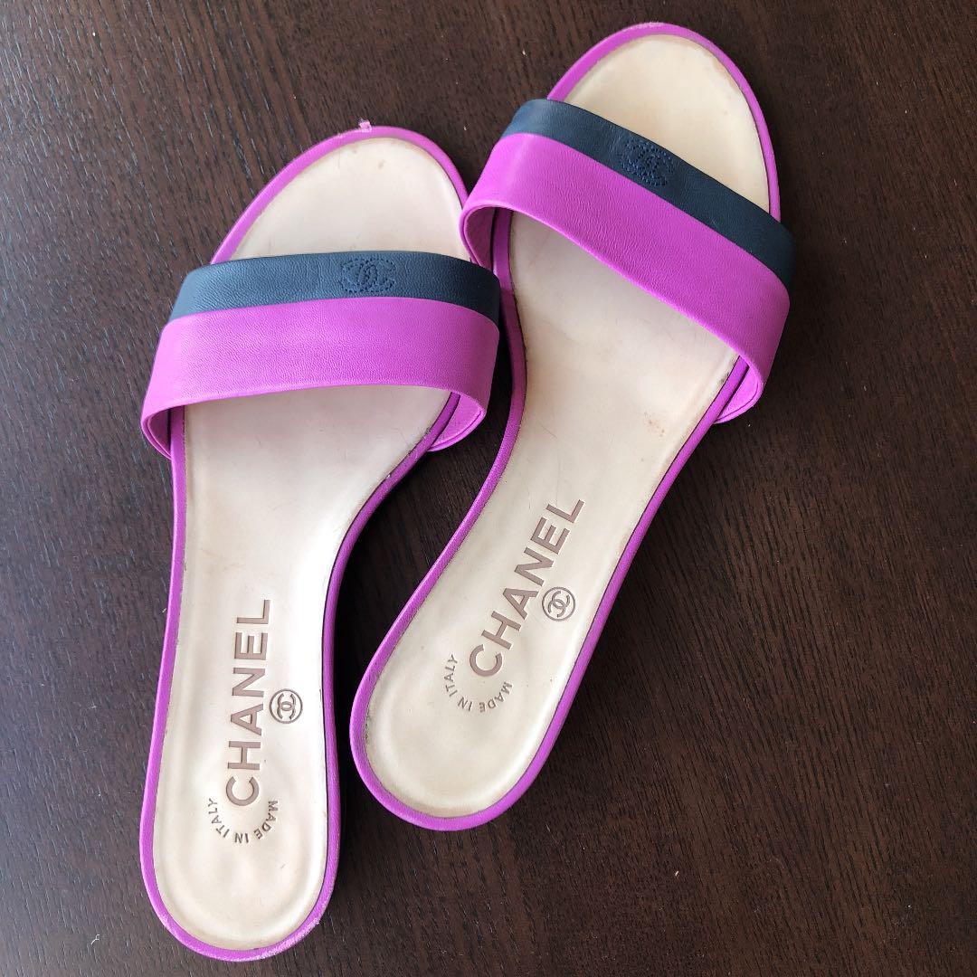 APL CHANEL Sandali donna suola piatta mules pelle EU 37 dal Giappone 81329K autentici