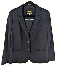 Talbots 14W navy jersey knit 2 button blazer jacket