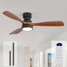 48 Inch Flush Mount Ceiling Fan with Remote Wood Blades Quiet DC Motor Indoor