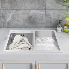 Double Laundry Sink Stainless Steel Laundry Sink W/ X-shaped Water Guiding Line