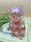 Fenton Hand Painted Pink Glass Bear Figurine Floral Signed