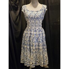 Payal Jain Anthropologie Embroidery Cutout Blue Midi Dress, Size 4