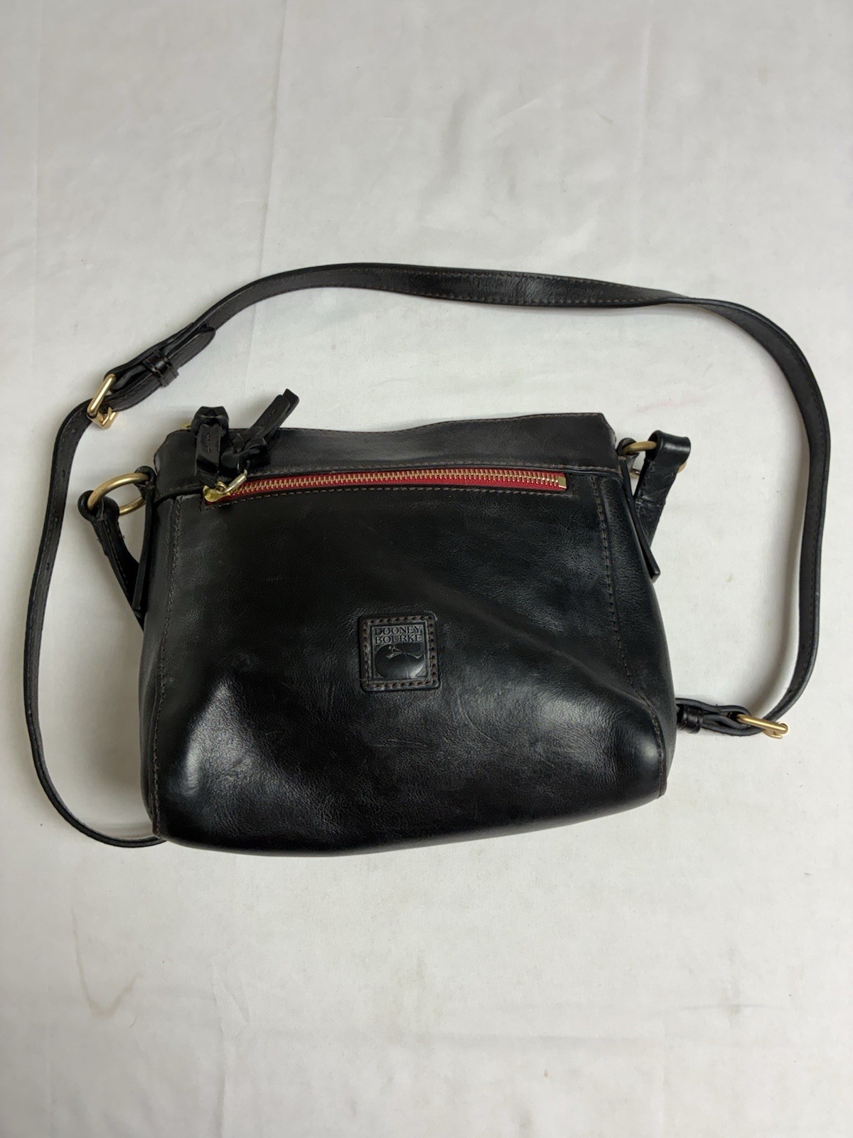 Dooney&Bourke Black Florentine Vacchetta Leather Allison Crossbody Bag Red Trim
