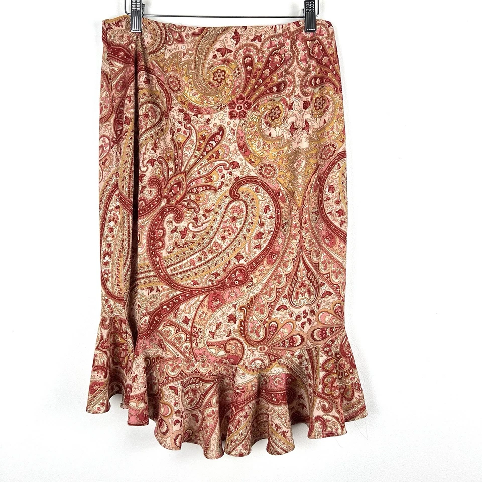 Y2K Express Women M Midi Ruffled Skirt Paisley Boho Chic Mermaid Stretch Hippie - Image 4 of 4