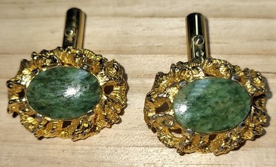 DESTINO Gold Nugget Nephrite Jade  Cufflinks 7/8'' Wide Articulated Post Signed