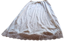 BESTFORM Size MED Beige Half Slip SILKY Nylon Lingerie Lace Trim Cottagecore