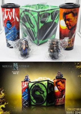 Mortal Kombat 2 Popcorn Bucket & Two Chair Topper Cups Cage Kitana Regal IN HAND