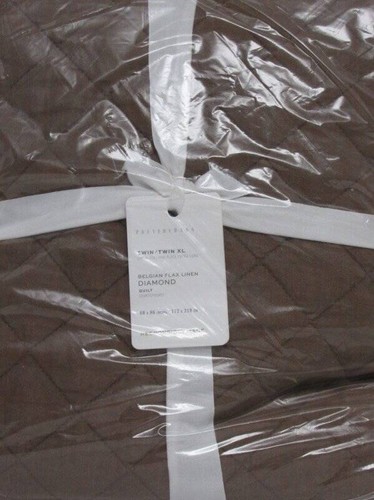 Pottery Barn Belgian Flax Linen Diamond Quilt, Twin/TwinXL Toffee Color NWT - Picture 4 of 5