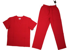 Beverly Hills Uniforms Unisex Red V-Neck Straight Leg Top Bottom Scrub Set M