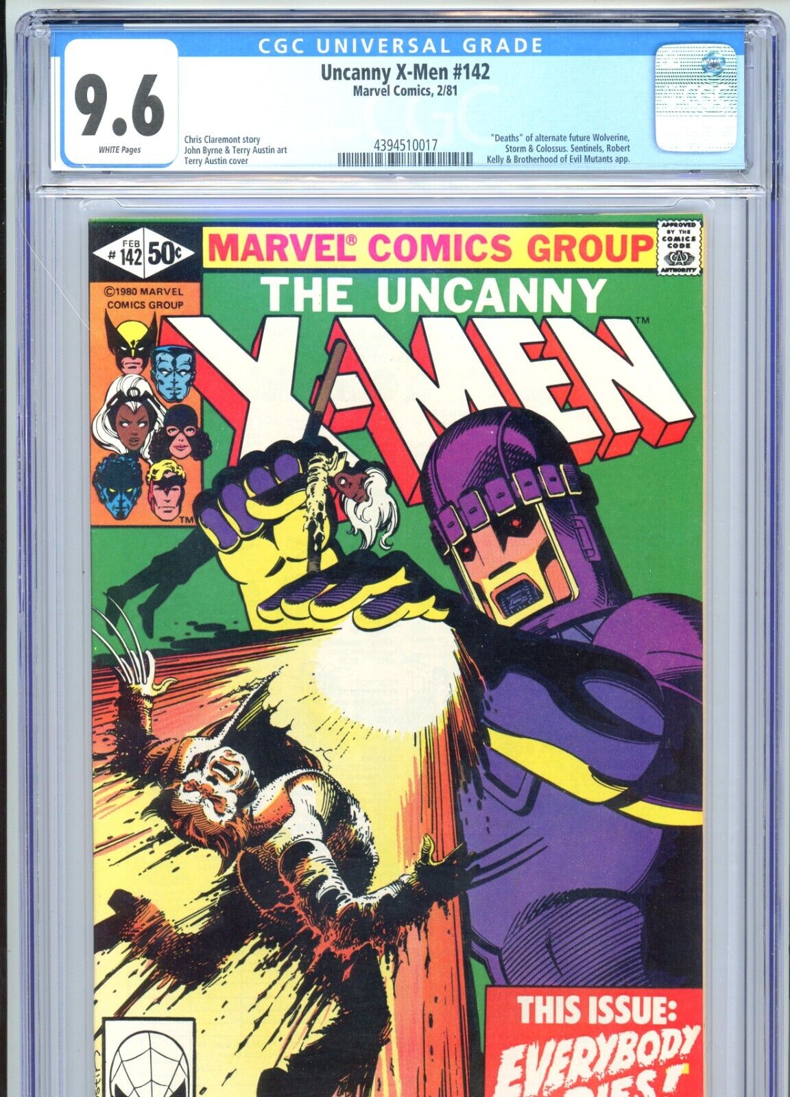 Uncanny X-Men #142 CGC 9.6 White Pages Death Issue Wolverine Marvel Comics 1981