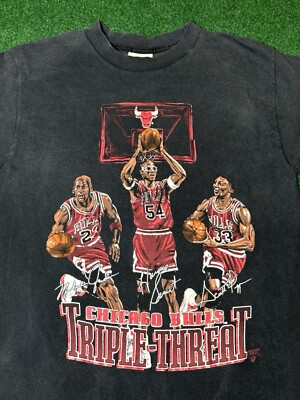 Vtg 90s Chicago Bulls Triple Threat Caricature Jordan Pippen Grant