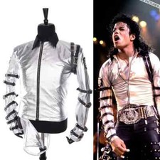 Punk MJ Michael Jackson Classic BAD tour Silver Shine Bodysuit Jacket Apparel