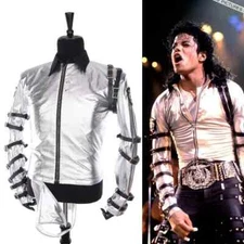 Punk MJ Michael Jackson Classic BAD tour Silver Shine Bodysuit Jacket Apparel