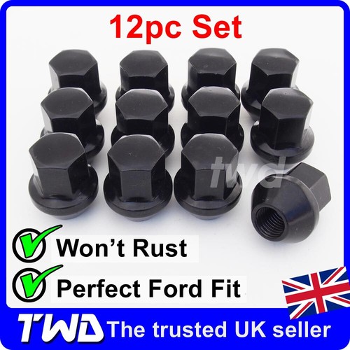 12x BLACK WHEEL NUTS FORD FIESTA ALLOY MK4 MK5 MK6 MK7 MK8 (M12x1.5
