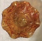 Vintage Imperial Glass Carnival Bowl Open Rose Deep Marigold Ruffled Edge 7-1/2”