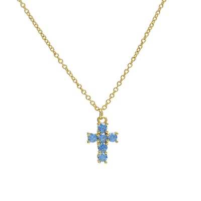 Crystal Stones Cross Pendant Necklaces Colorful Cubic Zirconia Charms Chain Gift