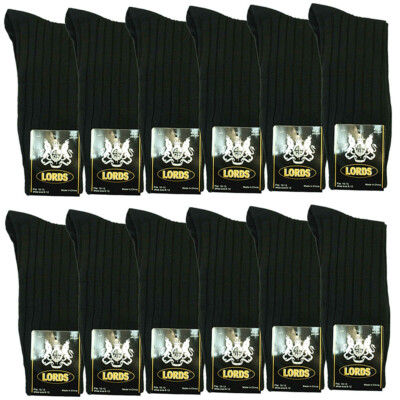 Lot 3-12 Pairs Solid Black Mens Dress Socks Mid Calf Classic Cotton 10-13 Lords